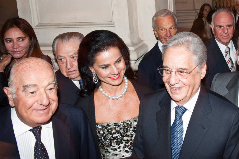 Joseph Safra, Vicky Safra e Fernando Henrique Cardoso durante comemoração de 80 do ex-presidente na sala São Paulo