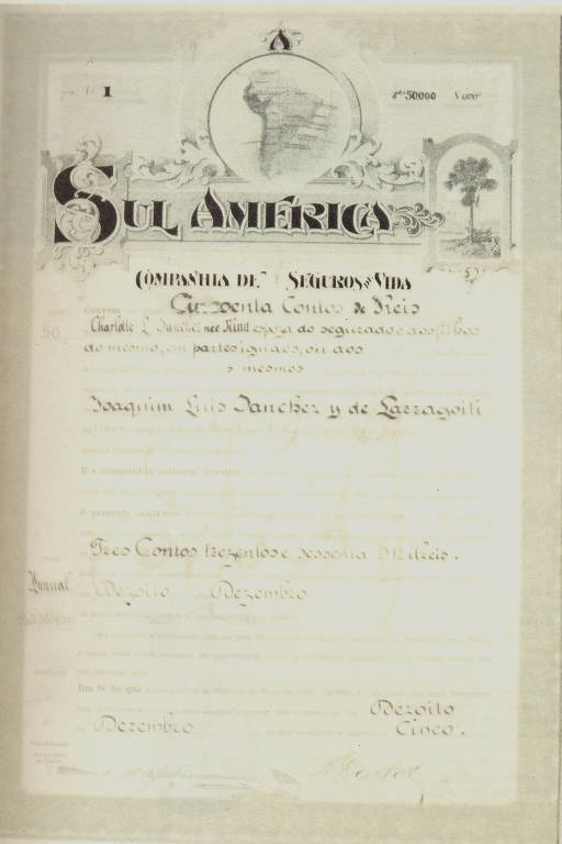 Primeira apólice de seguro emitida pela SulAmérica em 1895