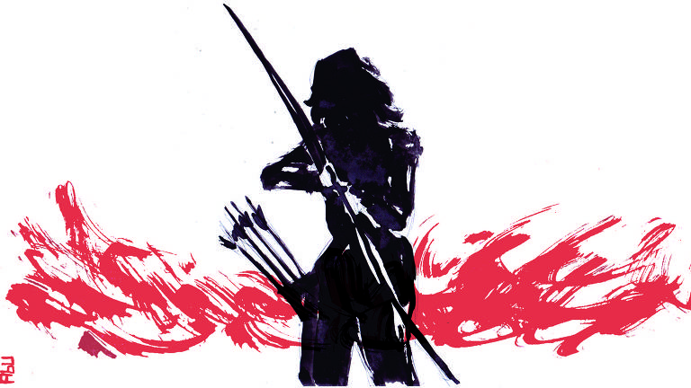 Em desenho, silhueta feminina atira flechas