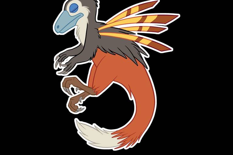 Desenhos publicados em redes sociais em campanha para que o fóssil de Ubirajara jubatus, novo dinossauro brasileiro, seja repatriado