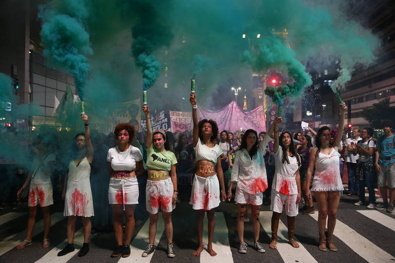 A Marcha das Mulheres, na avenida Paulista, em 2016