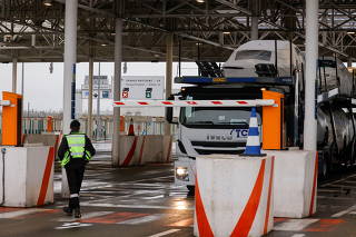 The Pit Stop at the Eurotunnel, where lorries are checked before boarding the Shuttle Freight from France to Britain, is seen in Coquelles near Calais