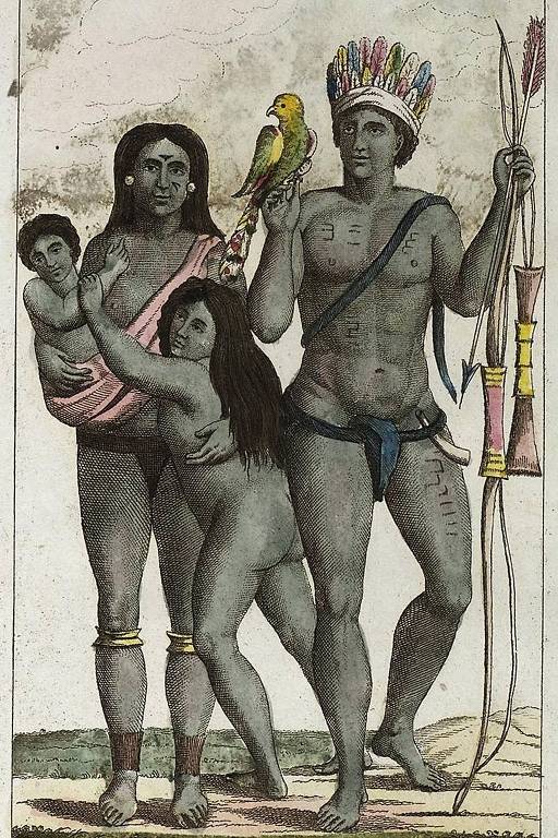 Família de índios caribenhos pintada por John Gabriel Stedman em 1818