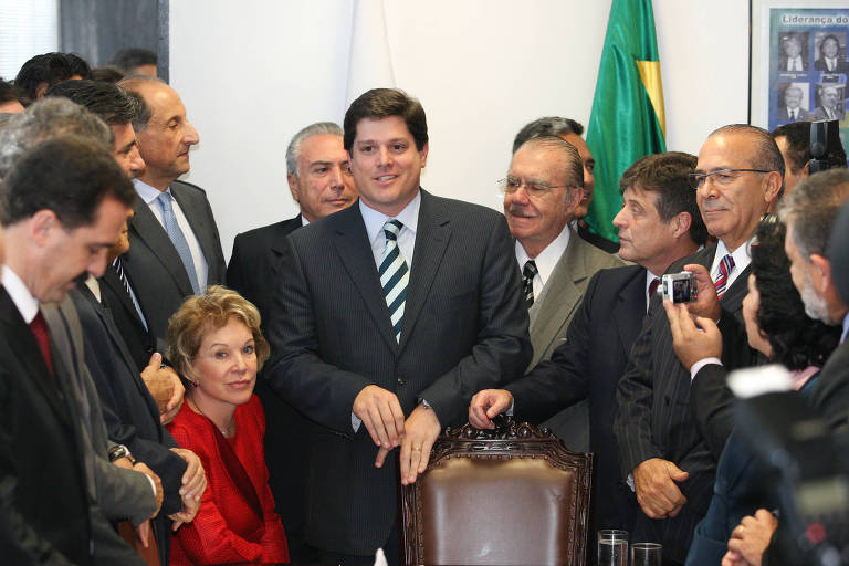 Baleia Rossi em ato de filiação de Paulo Skaf ao PMDB, que reuniu o então vice-presidente Michel Temer, e os na época senadores José Sarney, Marta Suplicy