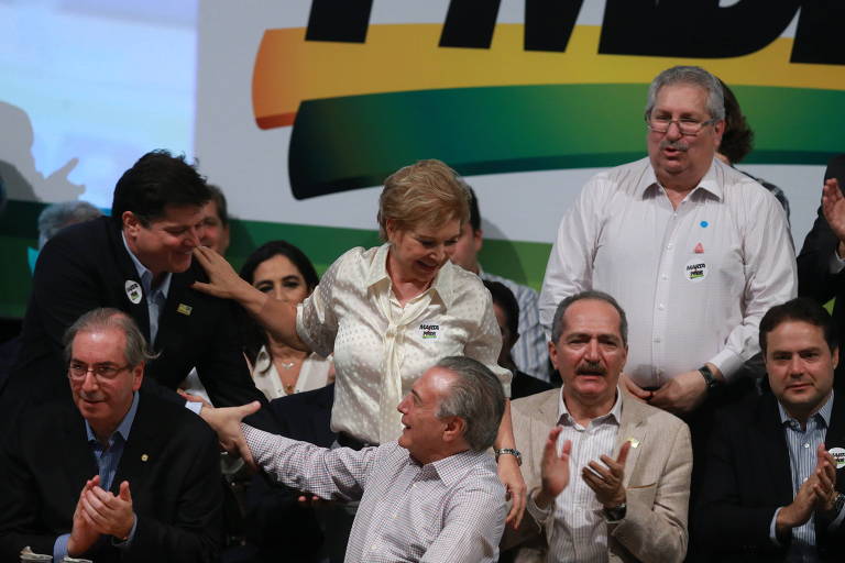 O deputado federal Baleia Rossi durante a filiação da ex-prefeita petista Marta Suplicy ao partido. Na cerimônia, o então presidente da Câmara Eduardo Cunha, o vice-presidente Michel Temer e o ministro Aldo Rebelo