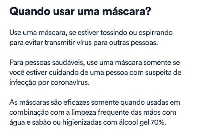 Ministério da Saúde dá informações erradas sobre máscaras e transmissão de Covid-19