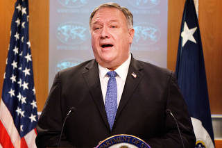 FILE PHOTO: U.S. Secretary of State Mike Pompeo gives a briefing to the media