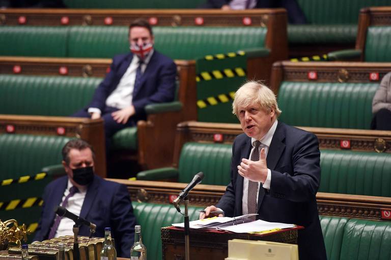 O premiê britânico, Boris Johnson, durante sessão na Câmara dos Comuns