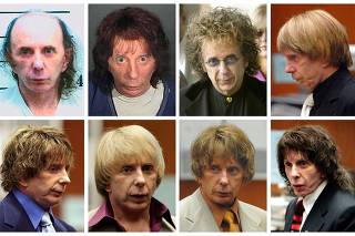 FILE PHOTO: Combination image of music producer Phil Spector wearing a variety of wigs during his murder trial