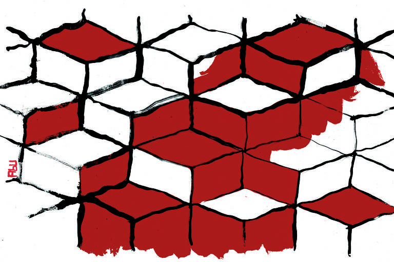 Imagem mostra cubos brancos com manchas vermelhas
