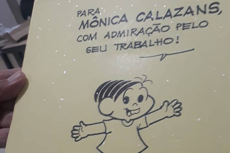 Desenho de Mauricio de Sousa no qual a personagem Mõnica homenageia a enfermeira Mônica Calazans