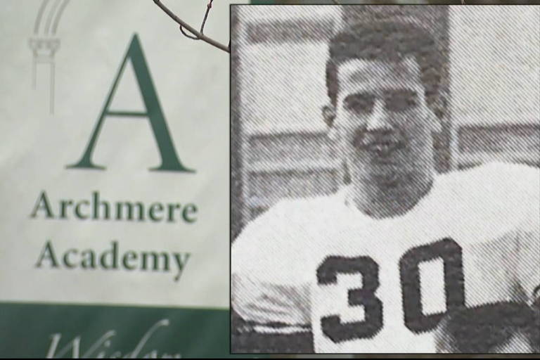Joe Biden como jogador de futebol americano na Archmere Academy