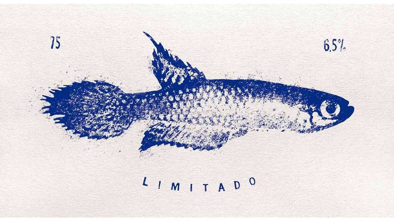 Ilustração semelhante a uma gravura de um peixe azul. Logo baixo dele, está escrito "LIMITADO"
