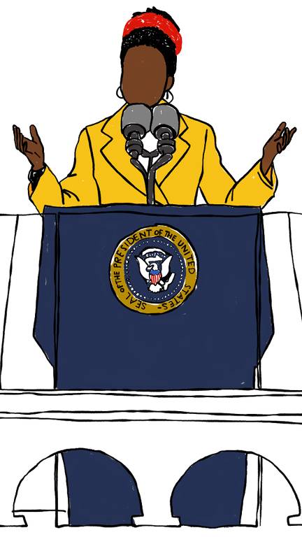 ilustração da jovem poeta Amanda Gorman na posse do presidente americano Joe Biden, em 20 de janeiro de 2021