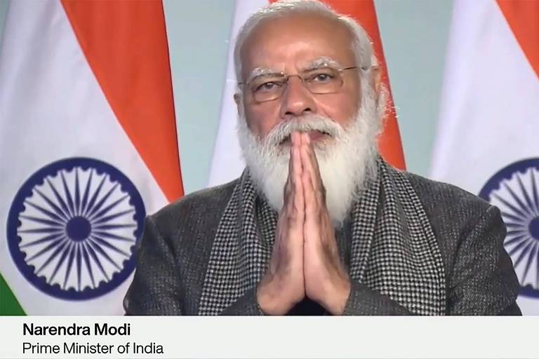 Modi cumprimenta audiência no começo de seu discurso virtual ao Fórum Econômico Mundial