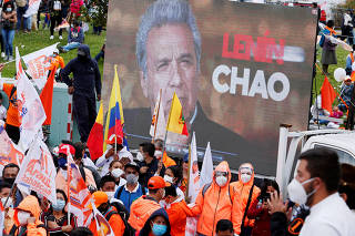 FILE PHOTO: Supporters of Ecuadorean presidential candidate Andres Arauz gather before his closing campaign rally, ahead of the February 7 presidential vote, in Quito