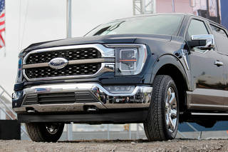 Ford Motor Co displays a 2021 Ford F-150 pickup truck at the Rouge Complex in Dearborn, Michigan