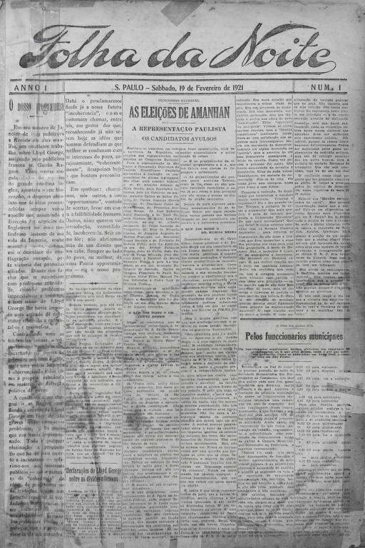 Primeira edição da Folha da Noite, 19 de fevereiro de 1921