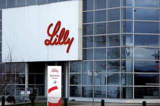 FILE PHOTO: The logo of Lilly is seen on a wall of the Lilly France company unit, part of the Eli Lilly and Co drugmaker group, in Fegersheim near Strasbourg