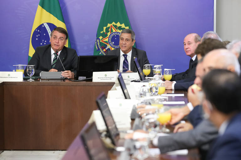 O presidente da República durante reunião ministerial, da qual excluiu seu vice, o general Hamilton Mourão, no Palácio do Planalto