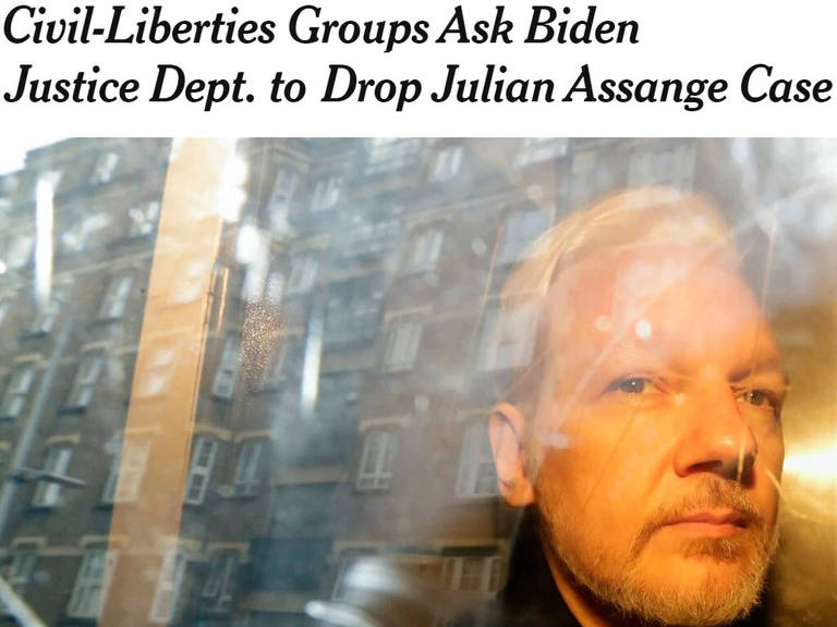 No New York Times, 'Grupos de liberdades civis pedem ao Departamento de Justiça de Biden que retire processo contra Julian Assange', do WikiLeaks