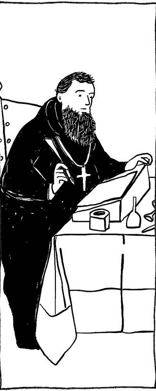 Santo Agostinho escreve sentado à mesa
