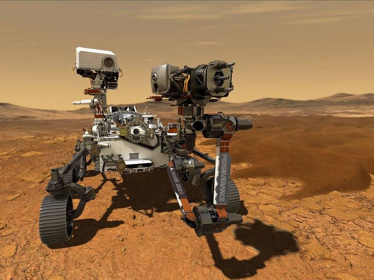 Ilustração do rover Perseverance, que foi enviado a Marte em 2021 para coletar amostras do solo