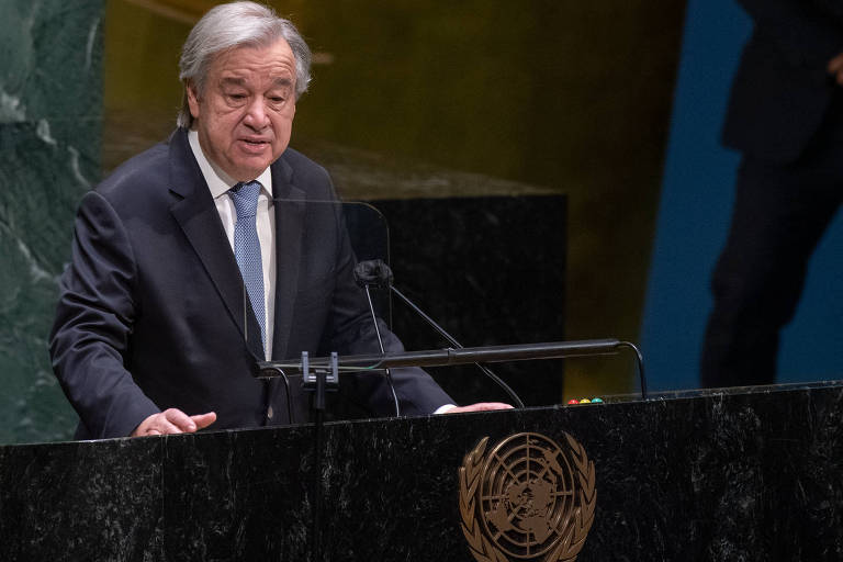 O secretário-geral da Organização das Nações Unidas, Antonio Guterres, discursa na sede do órgão, em Nova York