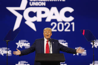 Former U.S. President Donald Trump speaks at the Conservative Political Action Conference in Orlando