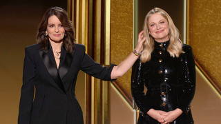 Hosts Tina Fey and Amy Poehler are seen in this handout screen grab from the 78th Annual Golden Globe Awards in Beverly Hills