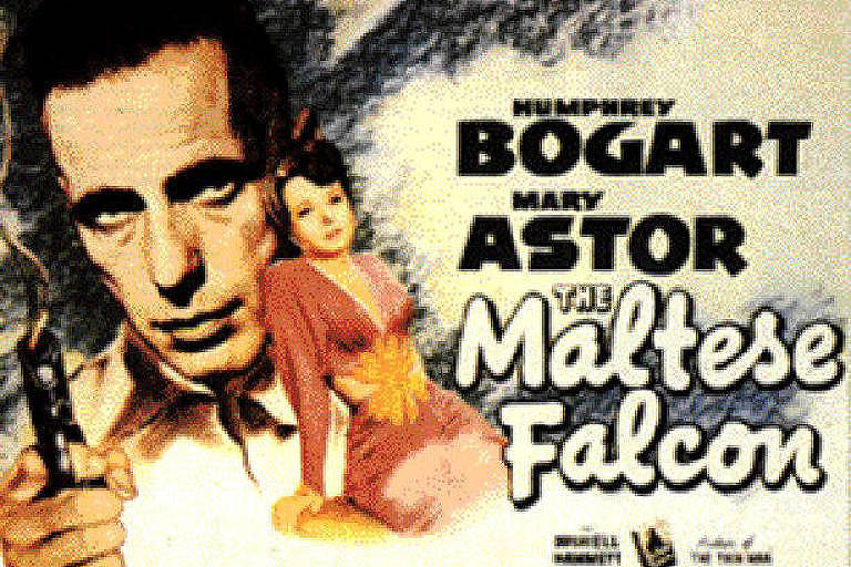 Cartaz do filme "O Falcão Maltês", com Humphrey Bogart e Mary Astor