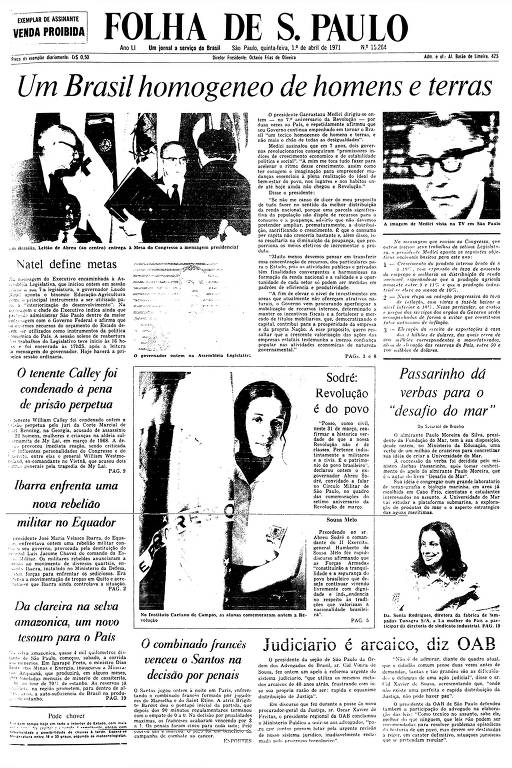 Primeira Página da Folha de 1º de abril de 1971