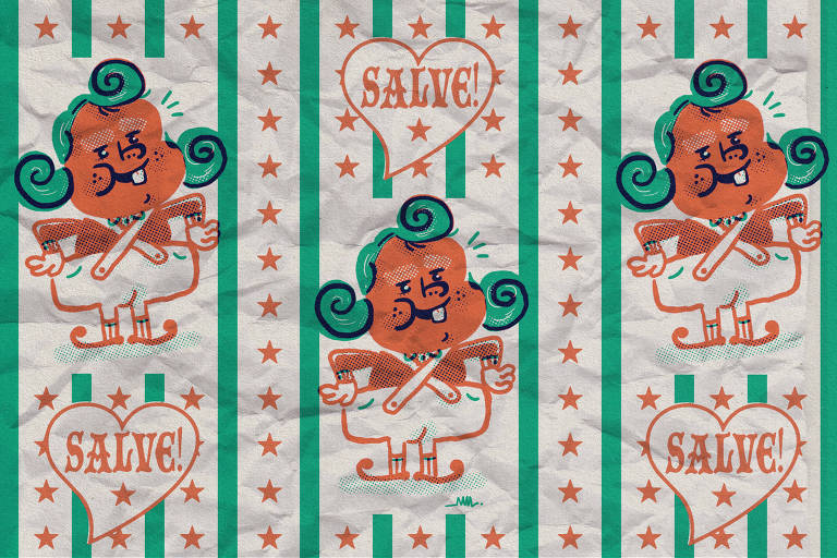 Ilustração de um Oompa-Loompa do filme A Fantástica Fábrica de Chocolate de 1971 dizendo: salve!