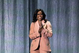 FILE PHOTO: Former first lady Obama presents at Royal Arena during book tour in Copenhagen