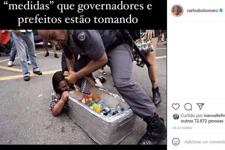 Publicação de Carlos Bolsonaro classificada como fake news pela PM de SP