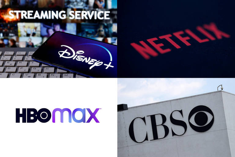 Logos da Disney+, Netflix, HBOMax e CBS