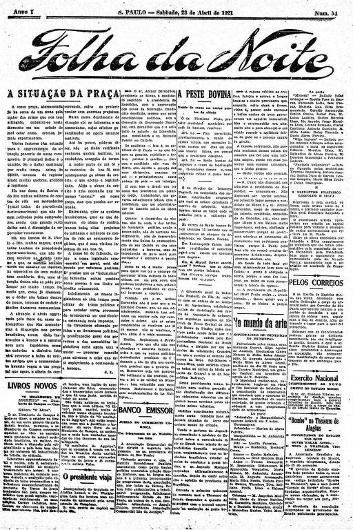 Primeira Página da Folha da Noite de 23 de abril de 1921