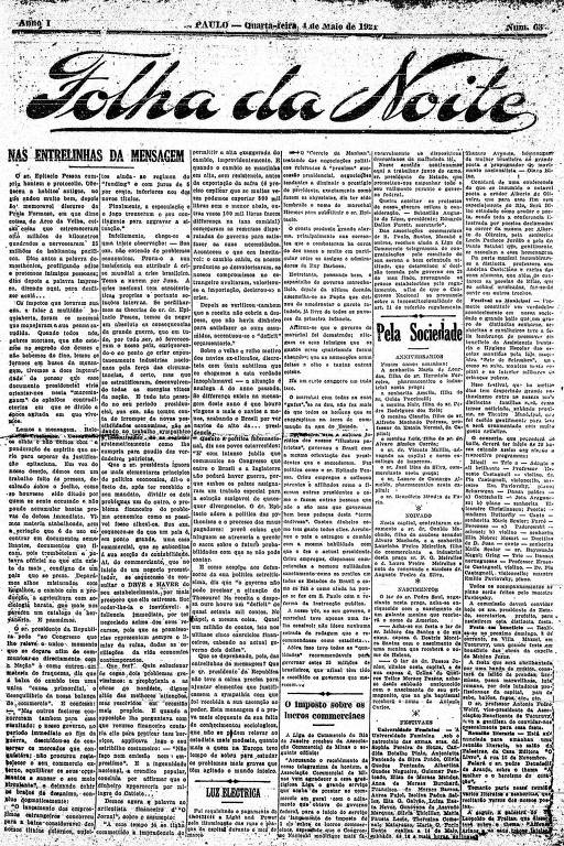 Primeira Página da Folha da Noite de 4 de maio de 1921