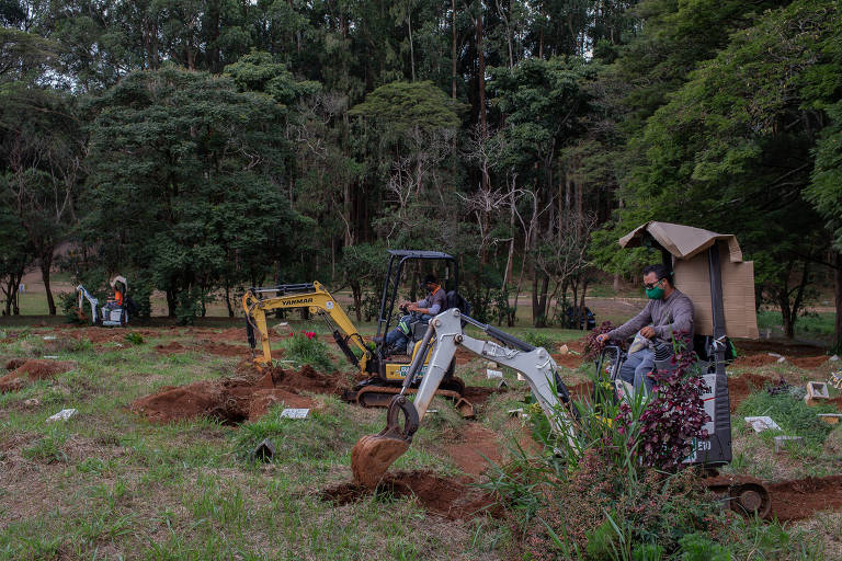 Trabalho de abertura de valas no cemitério da Vila Formosa, na zona leste de São Paulo