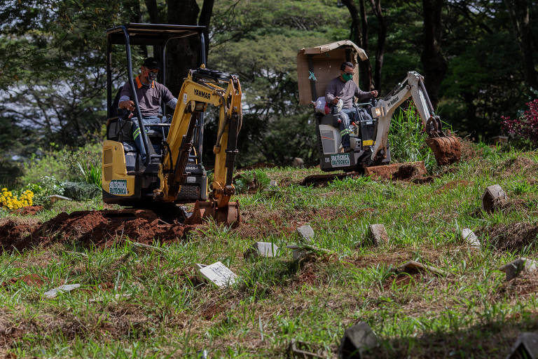 Trabalho de abertura de valas no cemitério da Vila Formosa, na zona leste de São Paulo