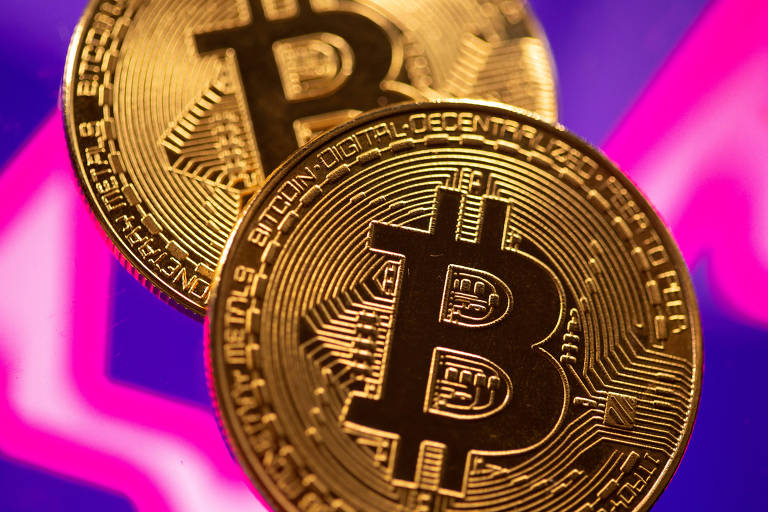 Moedas douradas da criptomoeda bitcoin