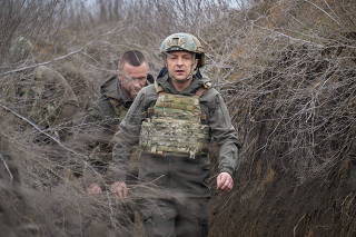 Ukraine's President Volodymyr Zelenskiy visits positions of armed forces in Donbass region