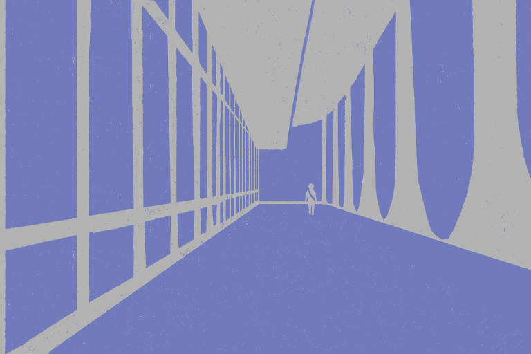 ilustração mostra pessoa andando pelo corredor do palácio da Alvorada, em Brasília