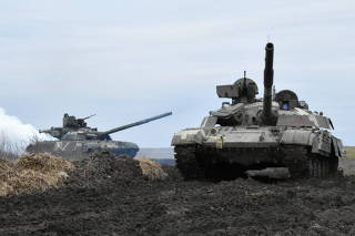 Ukrainian Armed Forces hold drills near the border of Russian-annexed Crimea in southern Ukraine