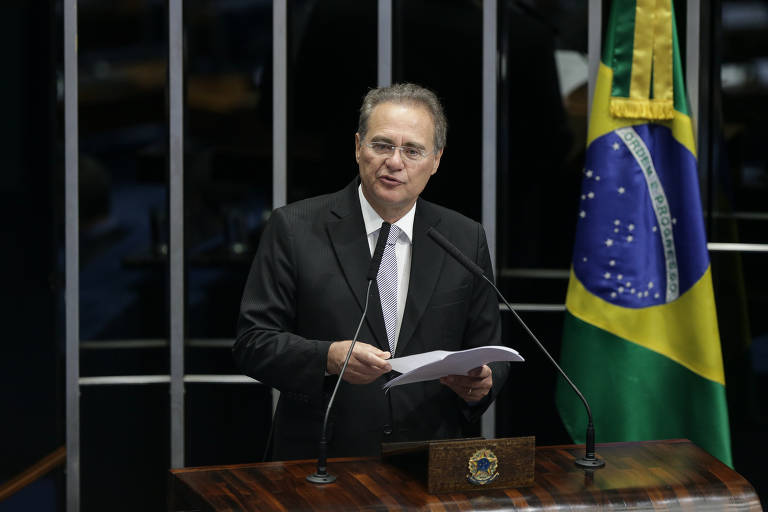 O senador Renan Calheiros (MDB-AL) durante sessão em homenagem aos 98 anos do jornal Folha de S. Paulo, em 2019