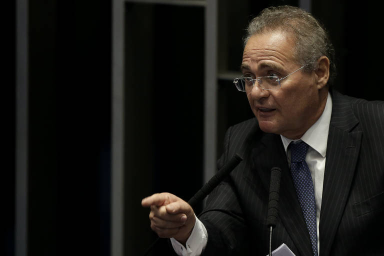 O senador Renan Calheiros (MDB-AL) durante discurso em sessão do Senado