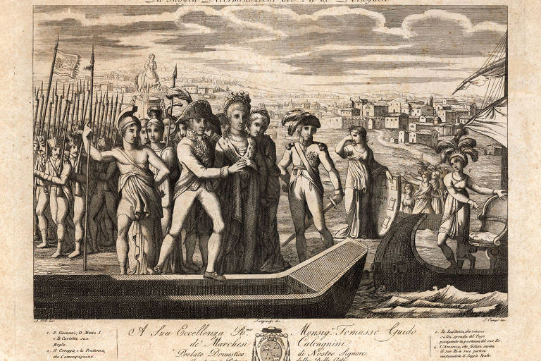 "A Sábia Determinação do Rei de Portugal", dos italianos A.A.D, Sangiorgi e Luigi Cunego, também registra a fuga da família real. Após dois dias embarcados, os portugueses zarparam no dia 29 de novembro. No dia seguinte, o general francês Jean Junot entrou em Lisboa às 9 horas da manhã liderando um exército de cerca 26 mil homens