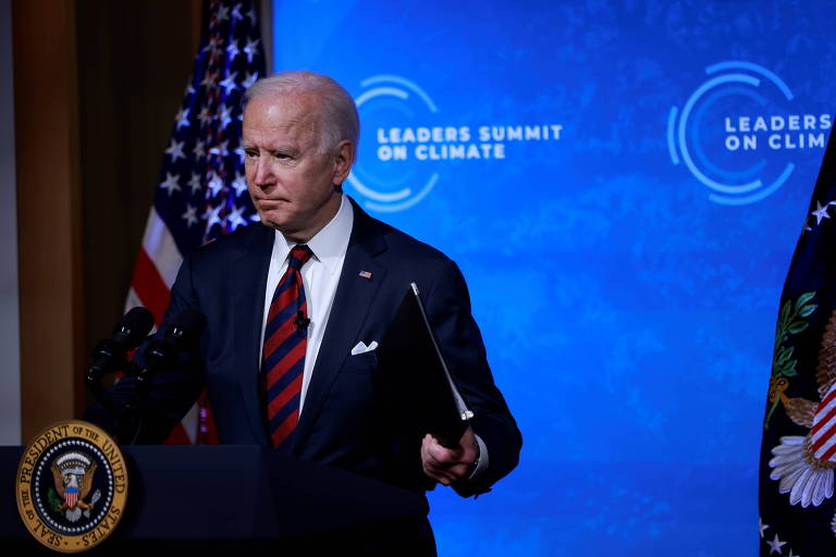 Presidente dos EUA, Joe Biden, durante encontro virtual com outros líderes mundiais na Cúpula do Clima