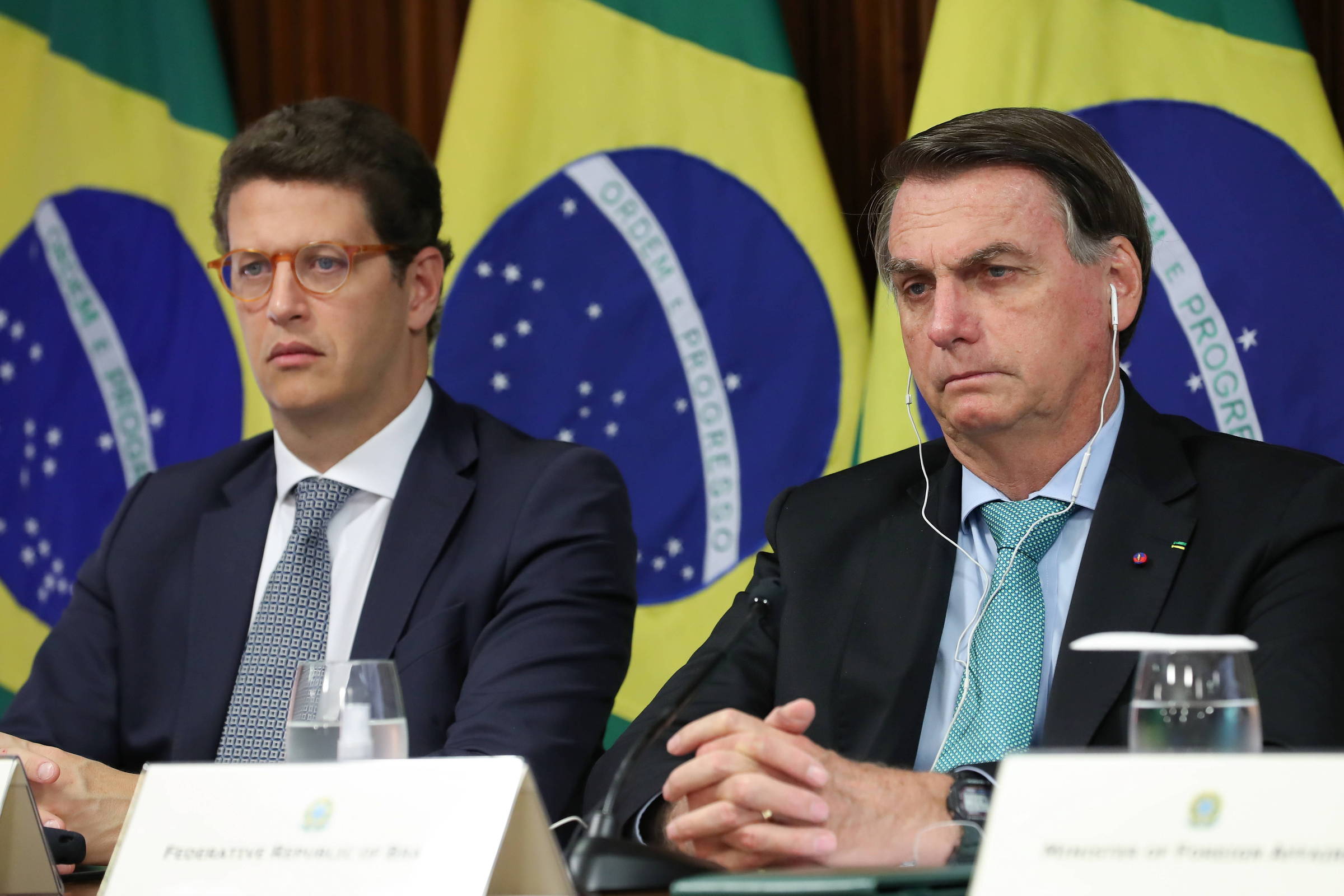 O presidente Jair Bolsonaro e o ministro do Meio Ambiente, Ricardo Salles, durante Cúpula do Clima