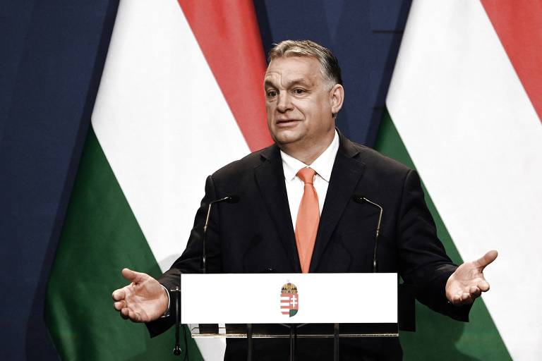 O primeiro-ministro da Hungria, Viktor Orbán, durante entrevista coletiva